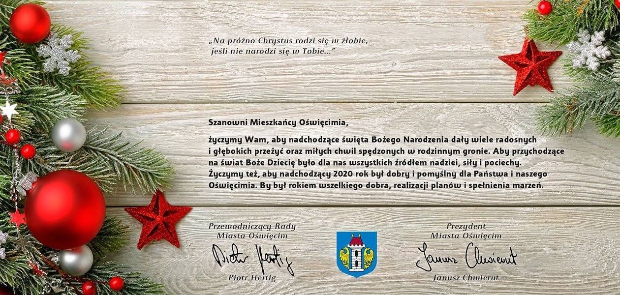OŚWIĘCIM. Życzenia prezydenta Miasta Oświęcim i przewodniczącego Rady Miasta