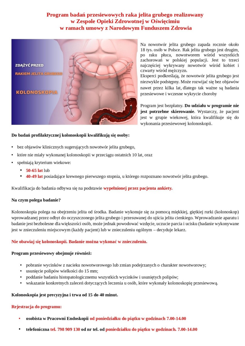 W szpitalu ruszył bezpłatny program badań przesiewowych raka jelita grubego - InfoBrzeszcze.pl