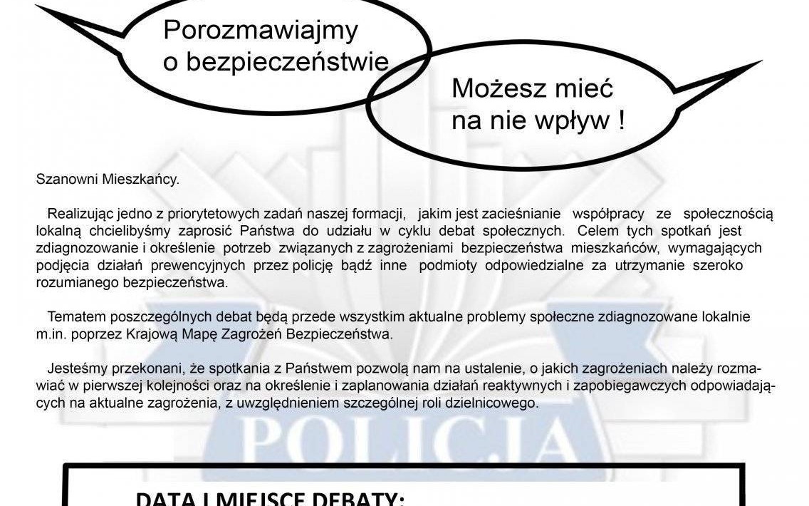 Oświęcim. Policjanci zapraszają na debatę społeczną pt. „Porozmawiajmy o bezpieczeństwie – Możesz mieć na nie wpływ”.