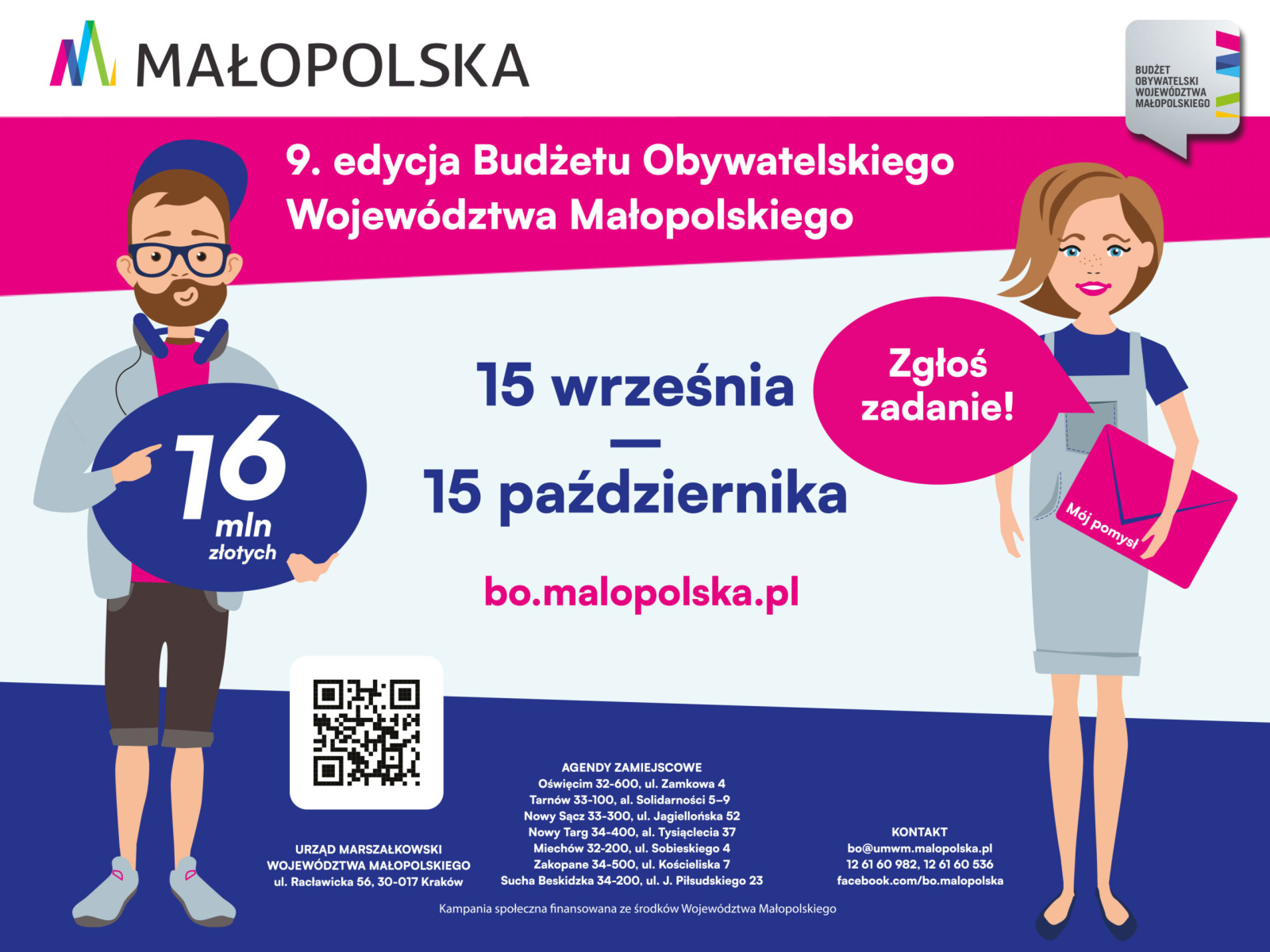 Informacje o naborze do 9 edycji Budżetu Obywatelskiego Województwa Małopolskiego.