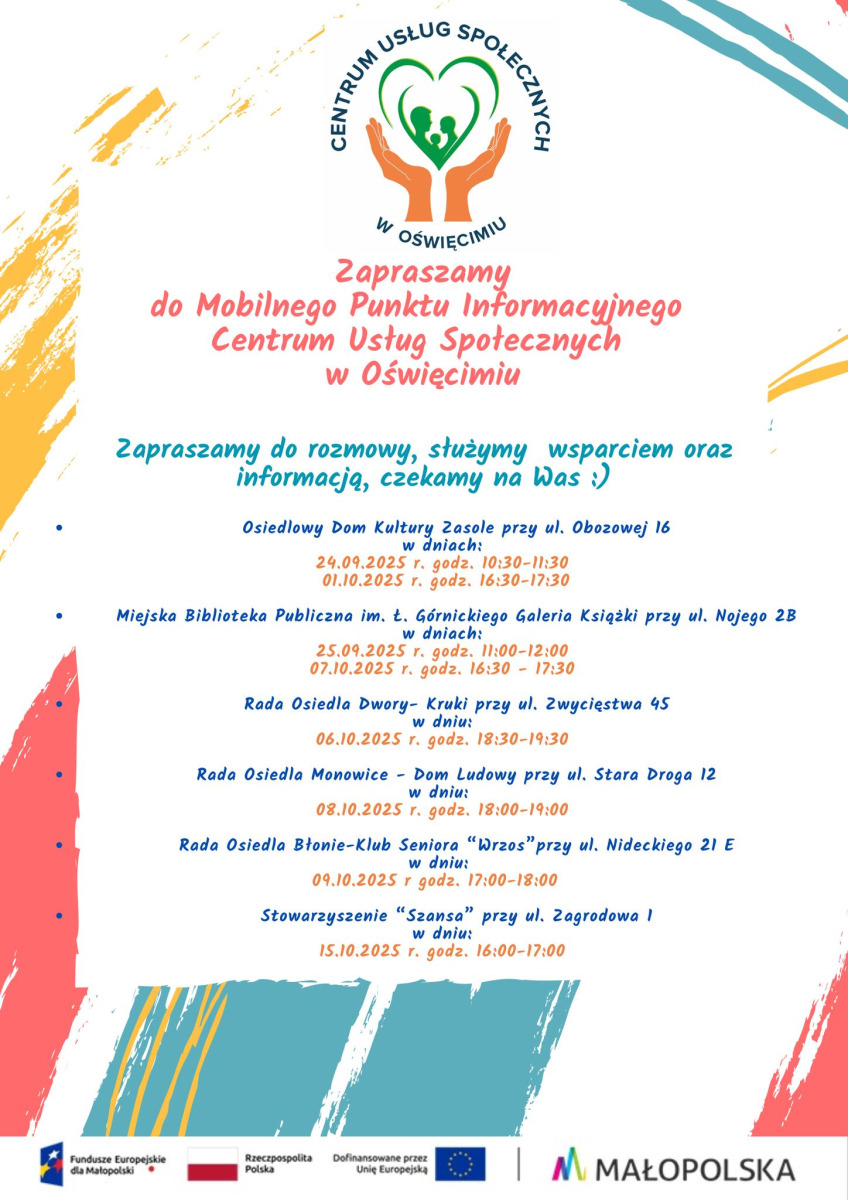 Oświęcim. Spotkania w Mobilnym Punkcie Informacyjnym Centrum Usług Społecznych. Dowiedz się jakie są formy usług i wsparcia dla mieszkańców Oświęcimia!