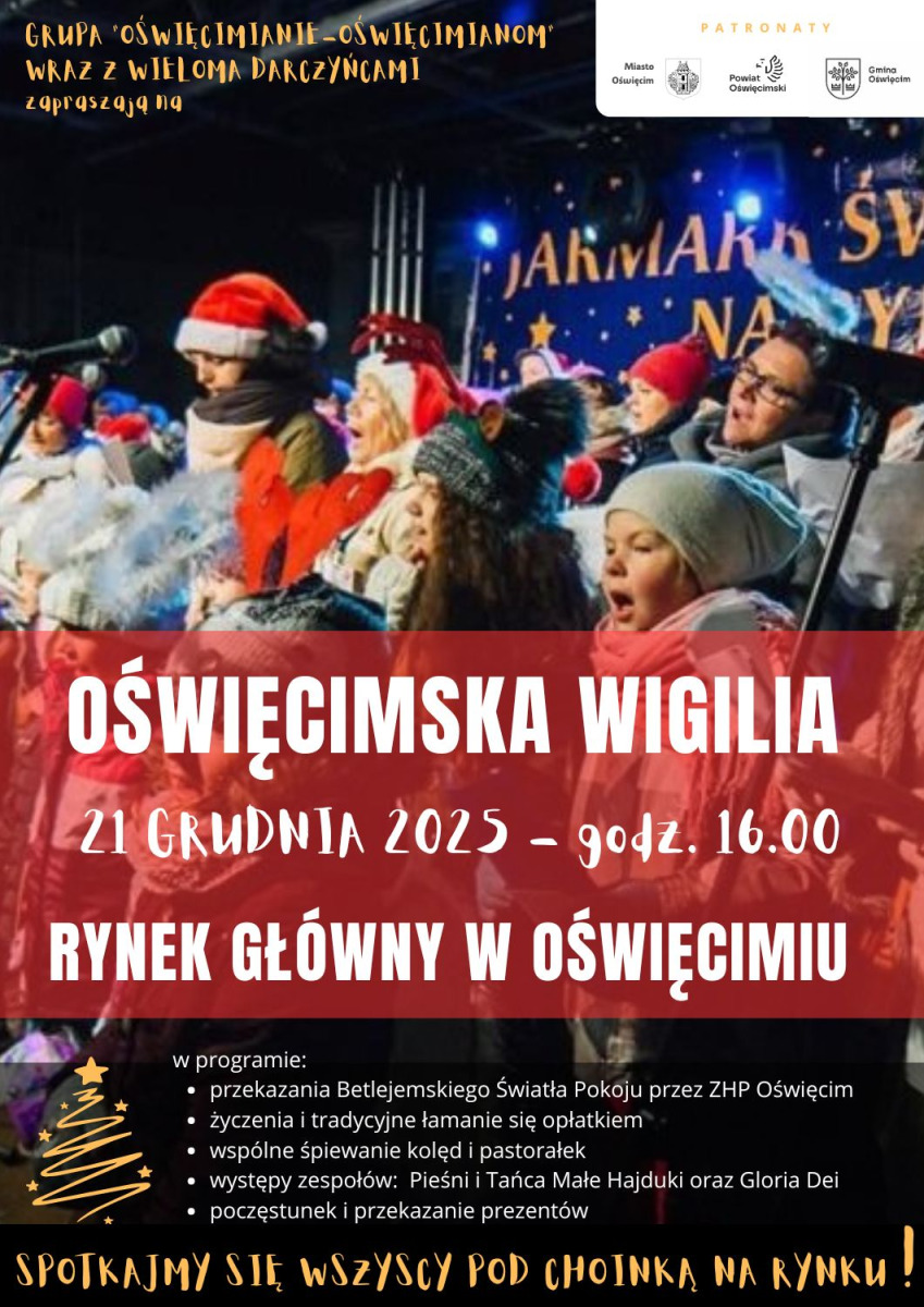 Oświęcim. Wigilia oświęcimian. Organizatorzy zapraszają do wspólnego spędzenia przedświątecznego czasu