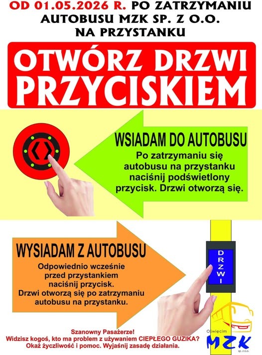 Oświęcim. Nowe zasady otwierania drzwi w autobusach od 1 maja