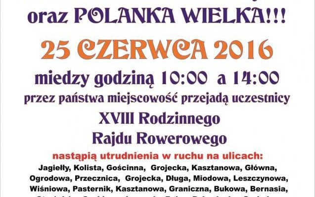 Utrudnienia w ruchu w sobotę od 10 do 14. Uczestnicy Rodzinnego Rajdu Rowerowego pojadą do Polanki Wielkiej