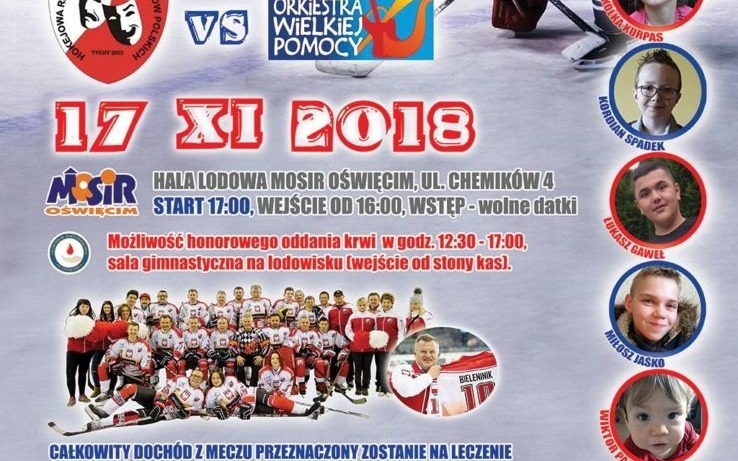 Oświęcim. Mecz charytatywny z udziałem Hokejowej Reprezentacji Artystów Polskich. Można pomóc w leczeniu dzieci z powiatu oświęcimskiego