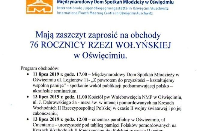 Oświęcim. 76. rocznica Rzezi Wołyńskiej