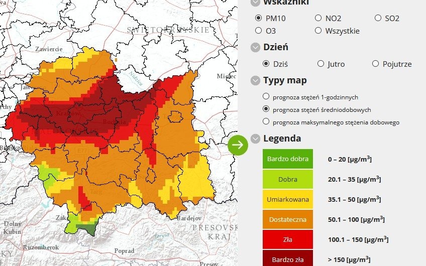 Oświęcim. Prognoza w zakresie zanieczyszczenia powietrza pyłem PM10