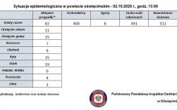 Oświęcim. Sytuacja epidemiologiczna w Oświęcimiu - stan na 2.10.2020