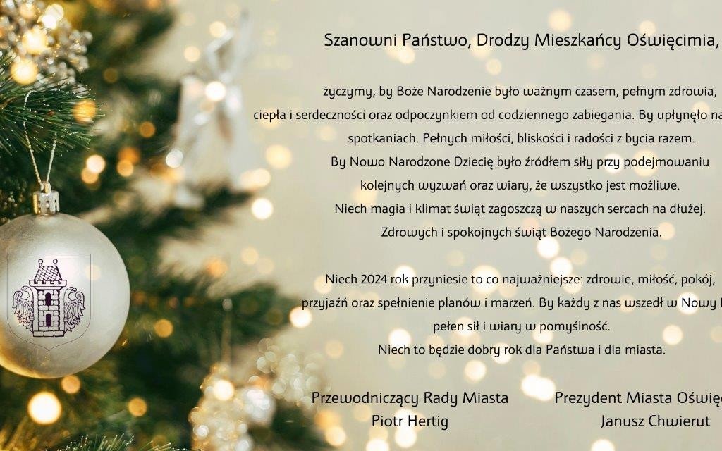 Oświęcim. Życzenia świąteczne prezydenta Oświęcimia i przewodniczącego Rady Miasta
