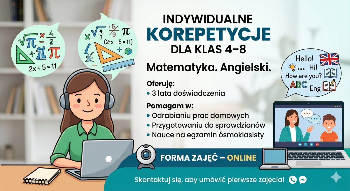 Korepetycje online z matematyki/angielskiego klasy 4-8 - Oświęcim i okolica